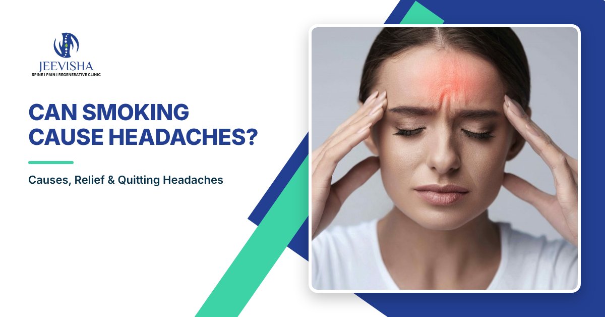 Woman holding her head with both hands because of a headache