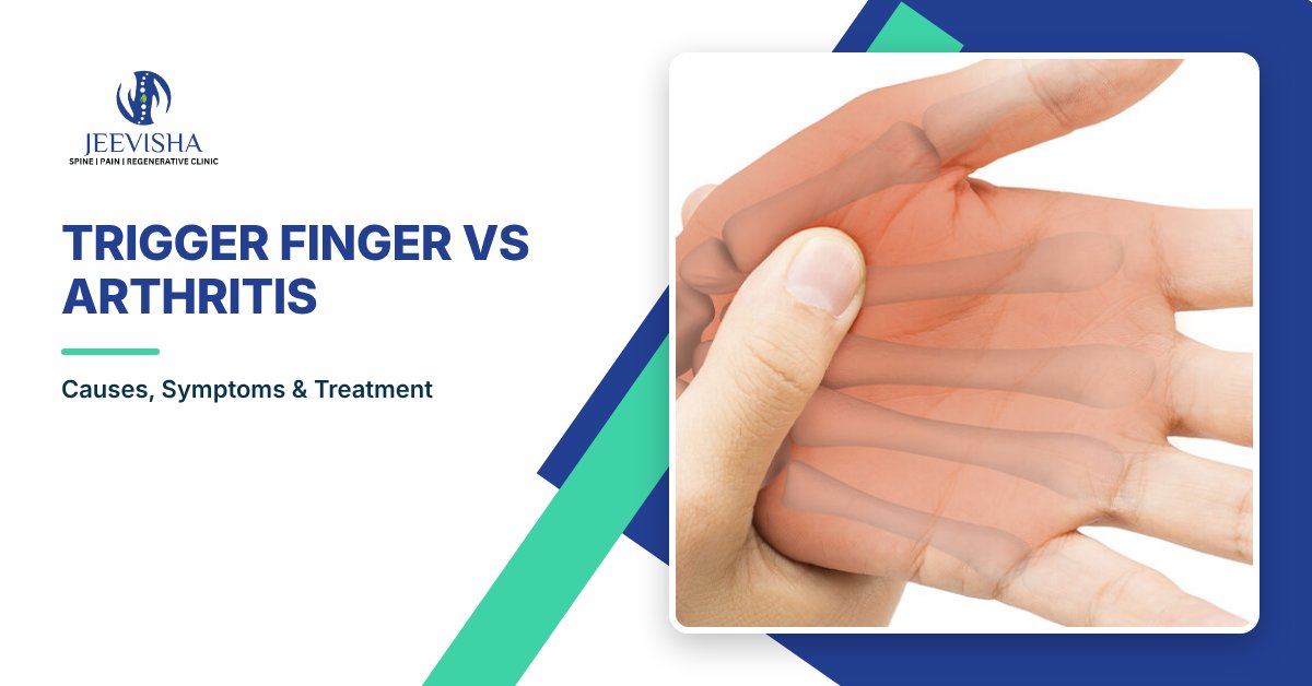 Person examining their bent finger with the other hand